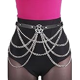 Punk Leather Body Chain Black Five-Pointed Star Waist Chain Layered Nightclub Ring Belt Belly Chain Rave Party Body Jewelry Accessories for Women