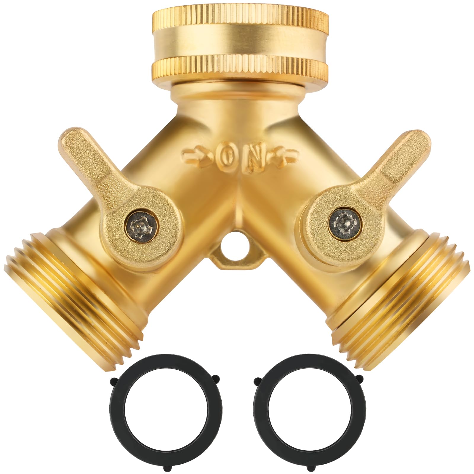 Flintronic 2 Way Brass Hose Splitter, 3/4" Tap Garden Hose Connector, Y Valve Tap Connector with Individual On/of, Faucet Splitter for Garden, Outdoor, Lawn, Courtyard, Kitchen