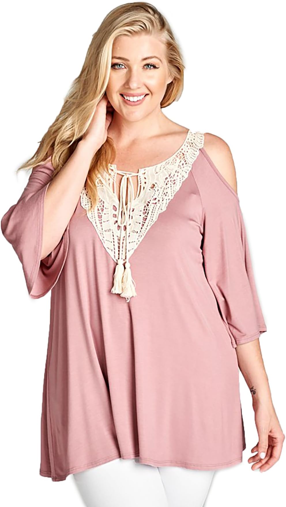 SHOPGLAMLA Cold Shoulder Sweater Knit Long Sleeve Solid Top Made in USA