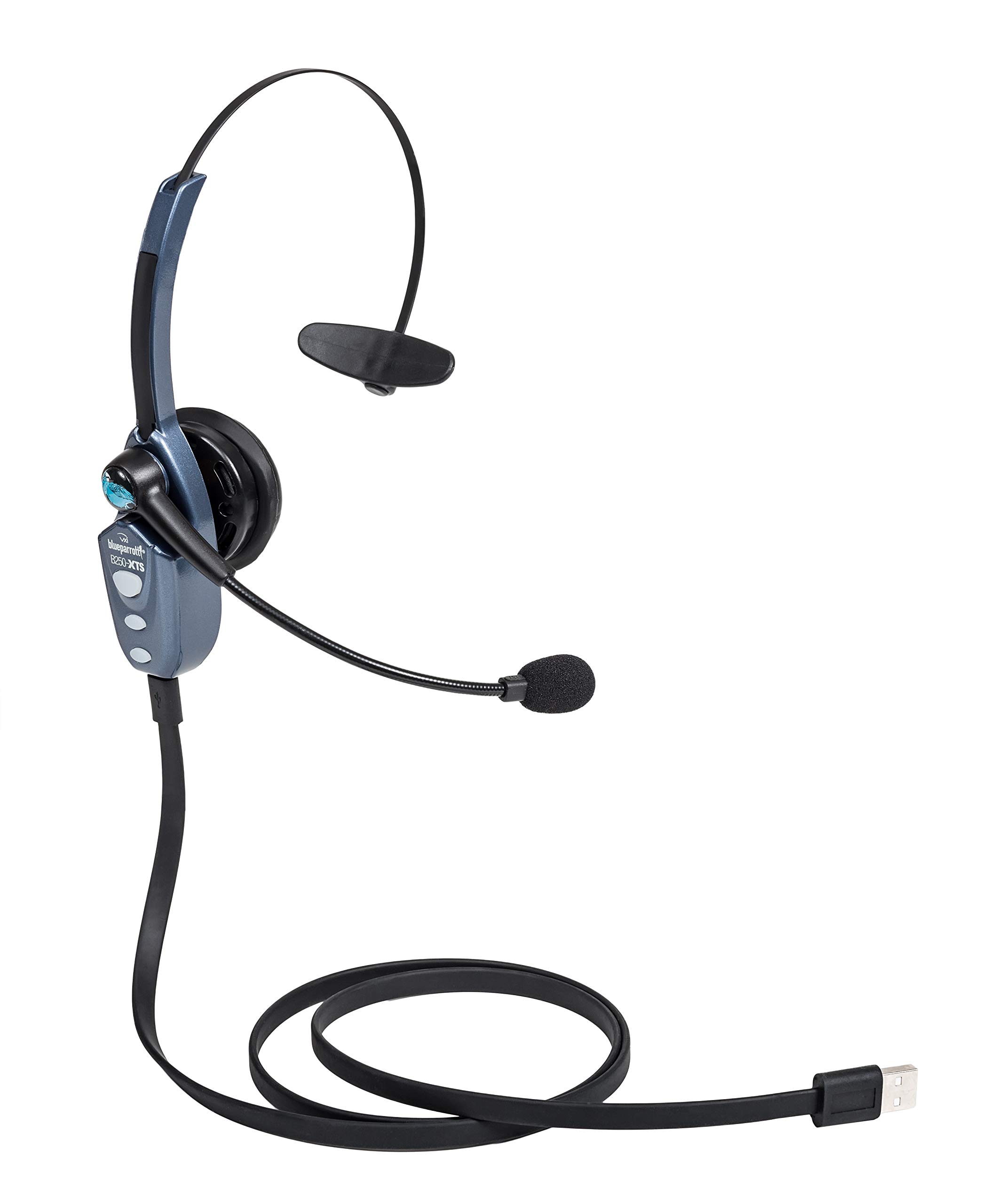 BlueParrott B250-XTS Mono Bluetooth Wireless Headphones 91% Noise Canceling Over Head Trucker Headset with Mic, Lightweight Design with Adjustable Headband, 20 hrs. Talk Time, Blue