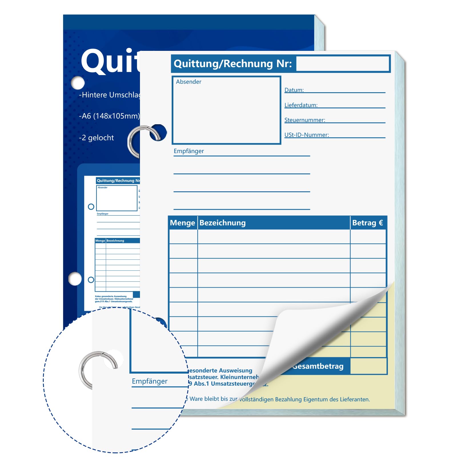 A6 Receipt Pad Duplicate Invoice Pad Small Business 2 x 50 Sheets Perforated for Small Business Associations Self-Employed (1)