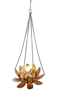 Urvi Creations Metal Brass Golden Lotus Shape Hanging Tealight Diya Candle Holder for Diwali Festival Christmas Home Decorations Lights