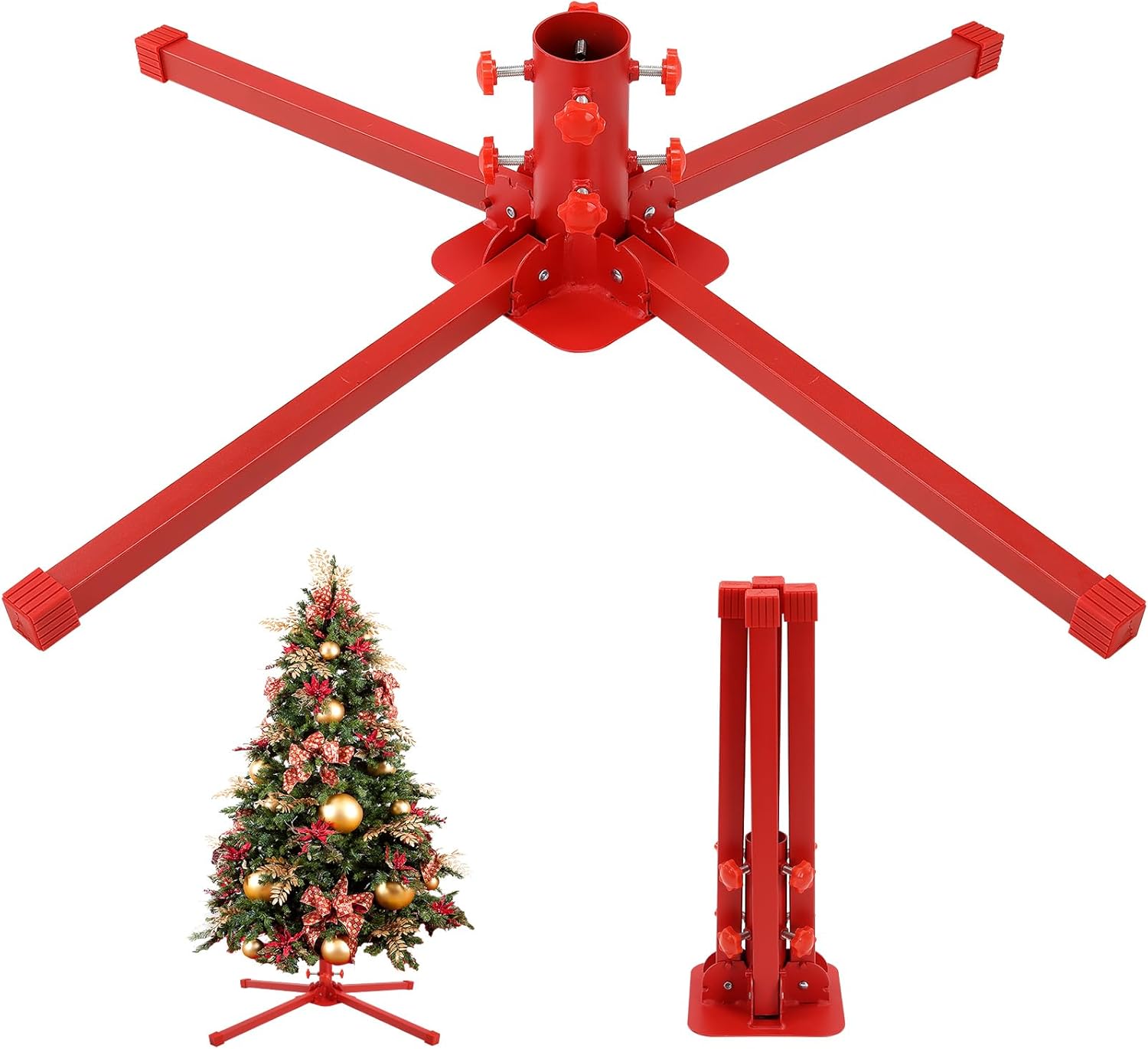 Tree Stands - COCONUT Christmas Tree Stand, Heavy Duty Christmas Tree Base for 6-10 FT Artificial Trees, Foldable Metal Xmas Tree Holder (Red)