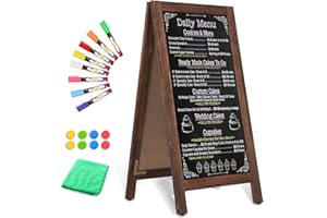 AMUSIGHT Wooden A-Frame Sign, Magnetic 40" x 20" Rustic Brown Chalk Board Sign Board, Double-Sided Sandwich Board Signs Outdo