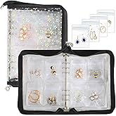 SUBGIU Earring Organizer Case Travel Jewelry Storage Book Clear with Small Zippered Pouch (Black, With 80 Pcs small Jewelry Pouches)