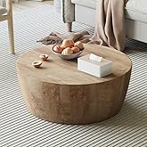 Maotifeys Rustic Drum Coffee Table for Living Room Round Center Table Modern Drum-Shape Wooden Cocktail Table for Home Office