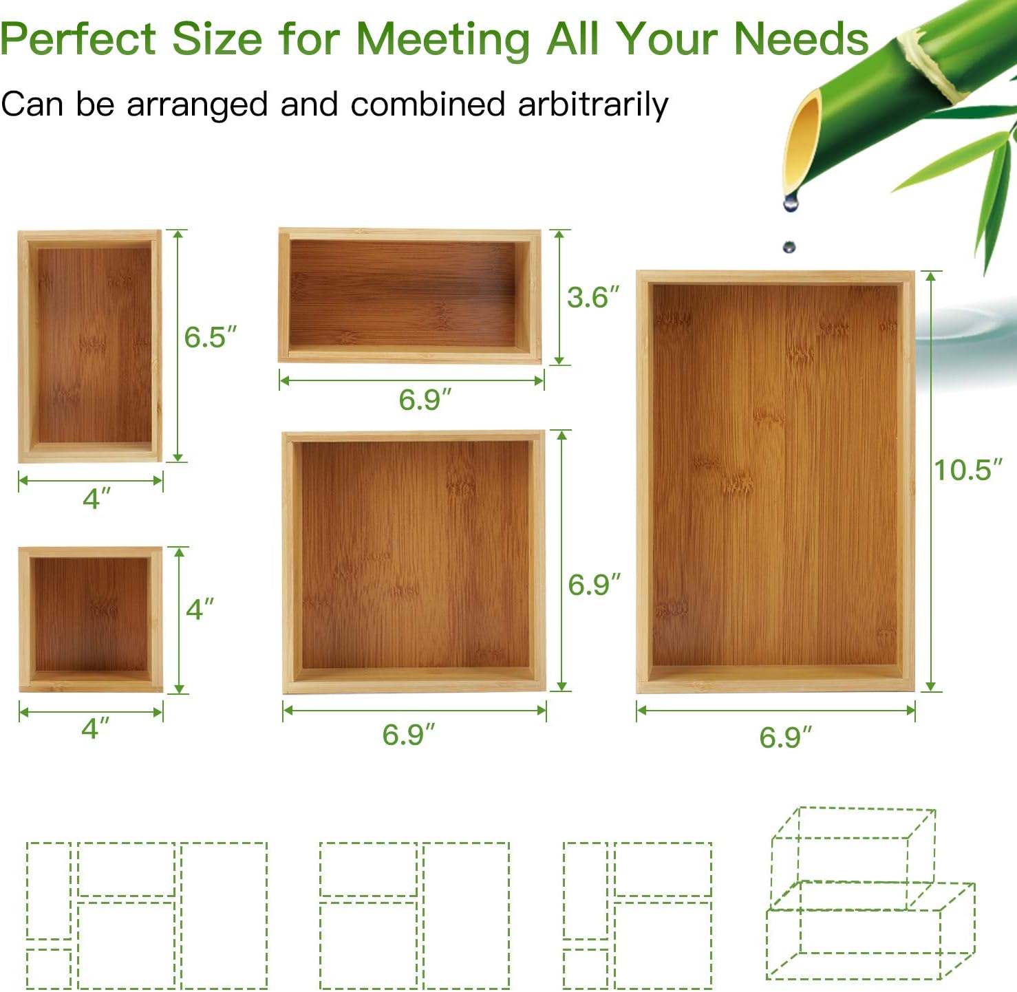 5-Piece Bamboo Drawer Organizer Set, Multi-use Storage Box Set, Varied Sizes Junk Drawer Organizer for Office, Home, Kitchen, Bedroom, Bathroom by Pipishell: Office Products