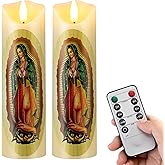 Baquler 2 Pcs Religious Flameless LED Prayer Candle Real Wax Baptism Set Devotion Candles Religious Decoration Gift for Home and Office, Battery Operated with Remote Control(Lady of Guadalupe)