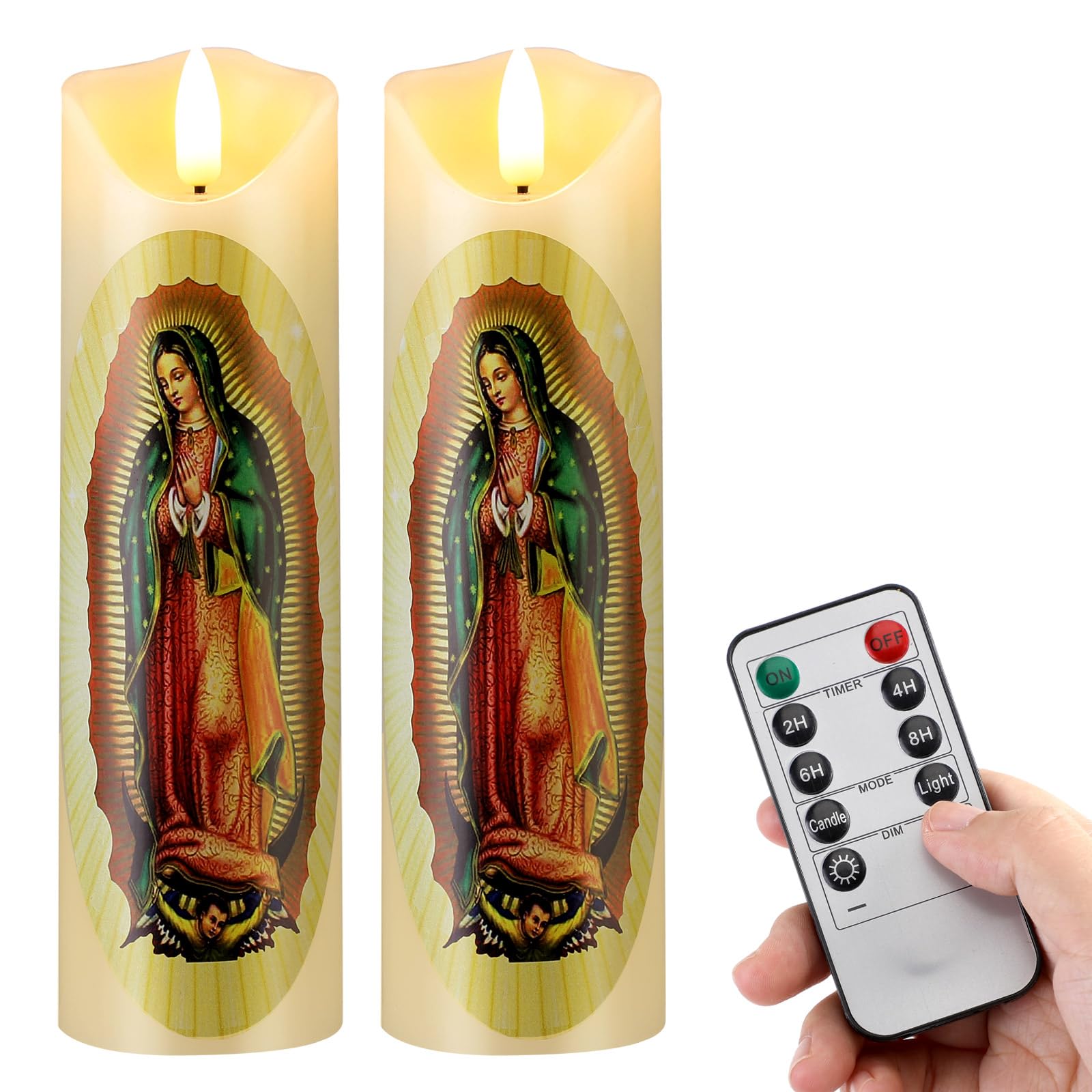Photo 1 of ** SEE COMMENS***   Baquler 2 Pcs Religious Flameless LED Prayer Candle Real Wax Baptism Set Devotion Candles Religious Decoration Gift for Home and Office, Battery Operated with Remote Control(Lady of Guadalupe)