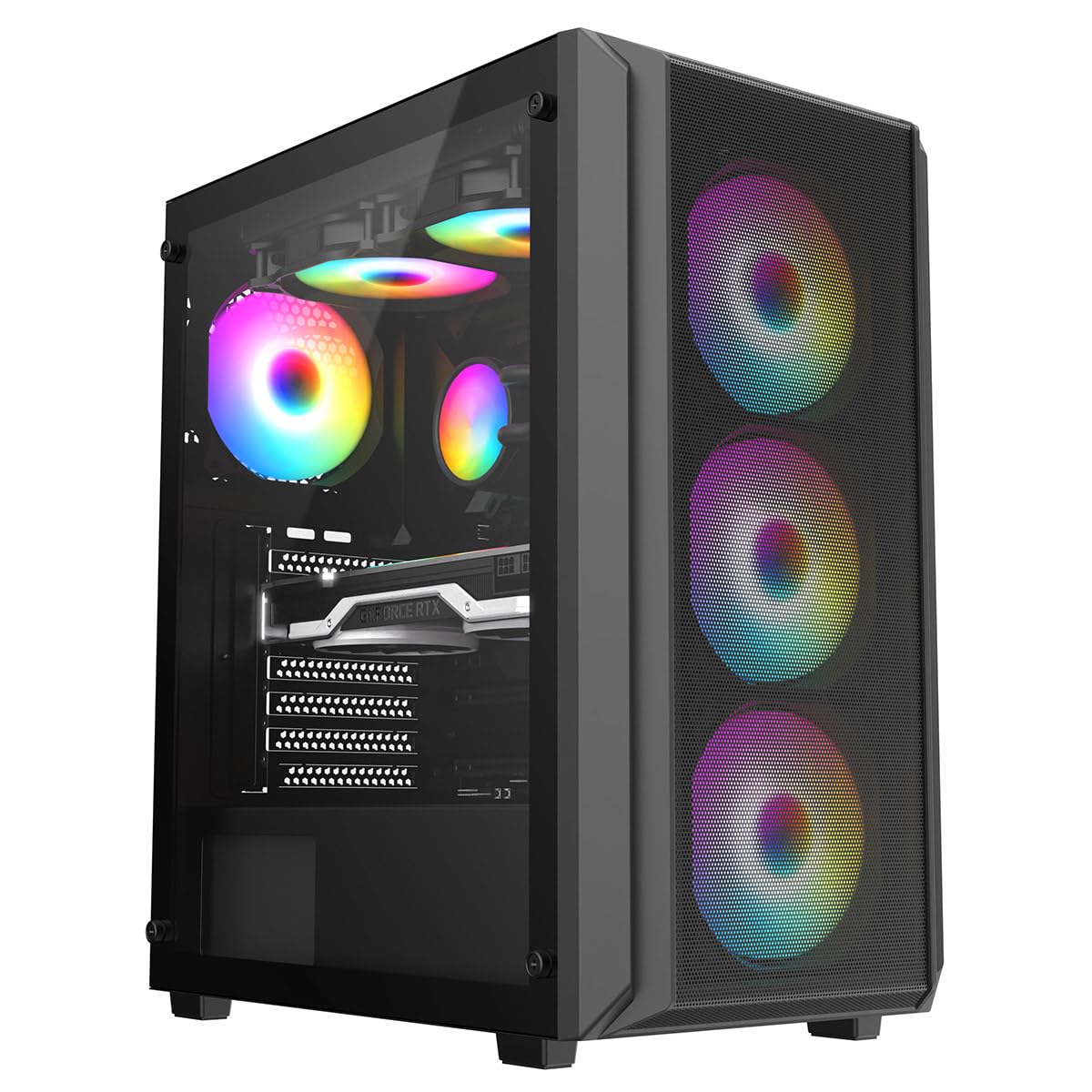 iONZ KZ10 PC Gaming Case Mid Tower ATX Tempered Glass With 4 x 120mm ARGB Fans - Black