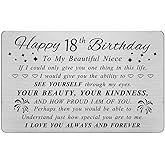 DEGASKEN Niece 18th Birthday Card - Happy 18th Birthday Card for Niece - Birthday Gifts for Nieces Turning 18, Beautiful Engraved Wallet Card