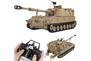 SSCCGYM Large Remote Control Tank US M109A2 Self-propelled Howitzer RC Tank 1/16 War Military Vehicle Smoke Barrel Turning Cannon Lifting Shooting Sound Effect Collection 50CM (Yellow Standard RC Tank)
