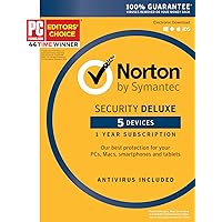 Symantec Norton Security Deluxe – 5 Devices – 1 Year Subscription [PC/Mac/Mobile Key Card]