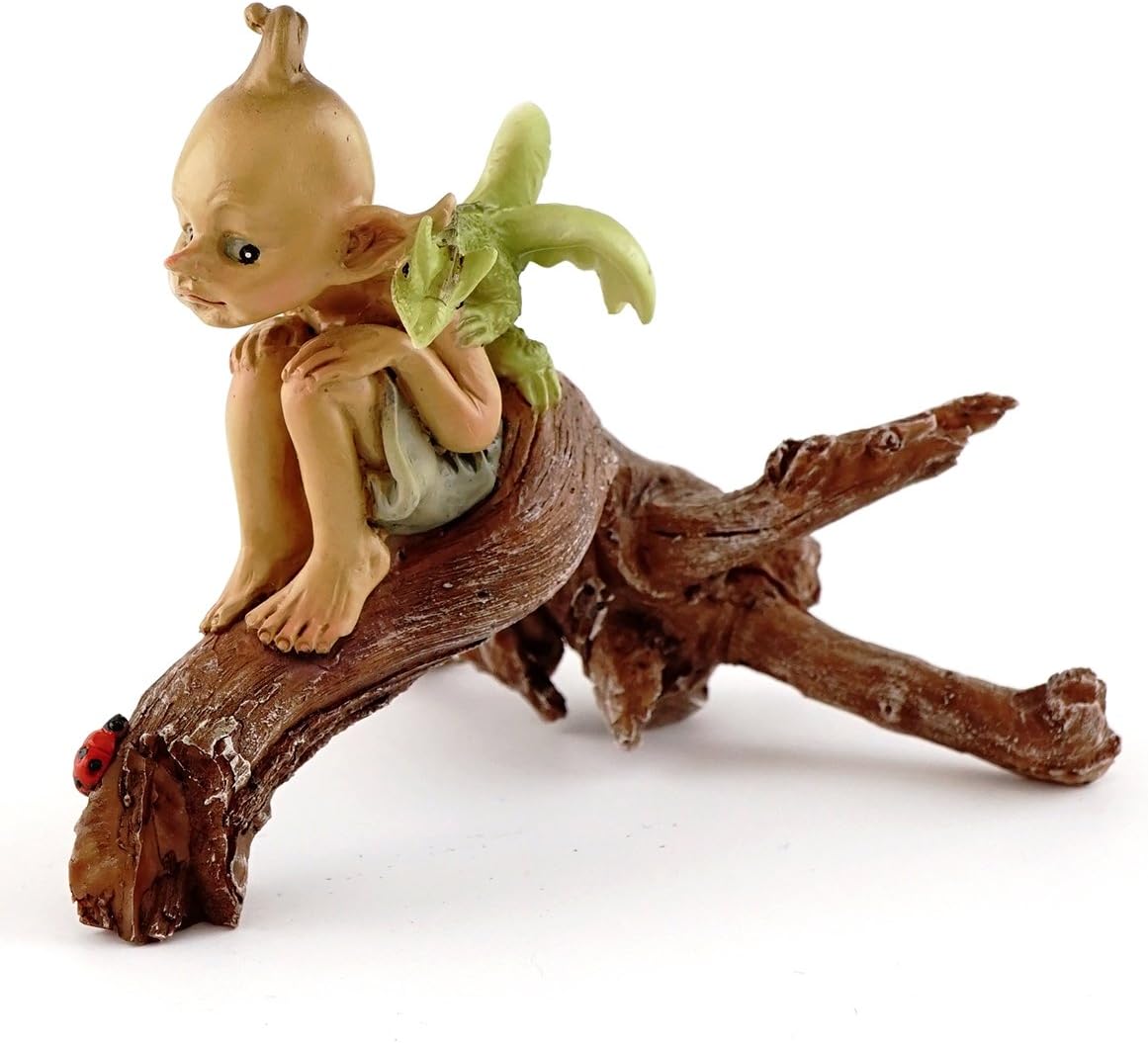 Top Collection Miniature Garden Pixie with Baby Dragon on Branch