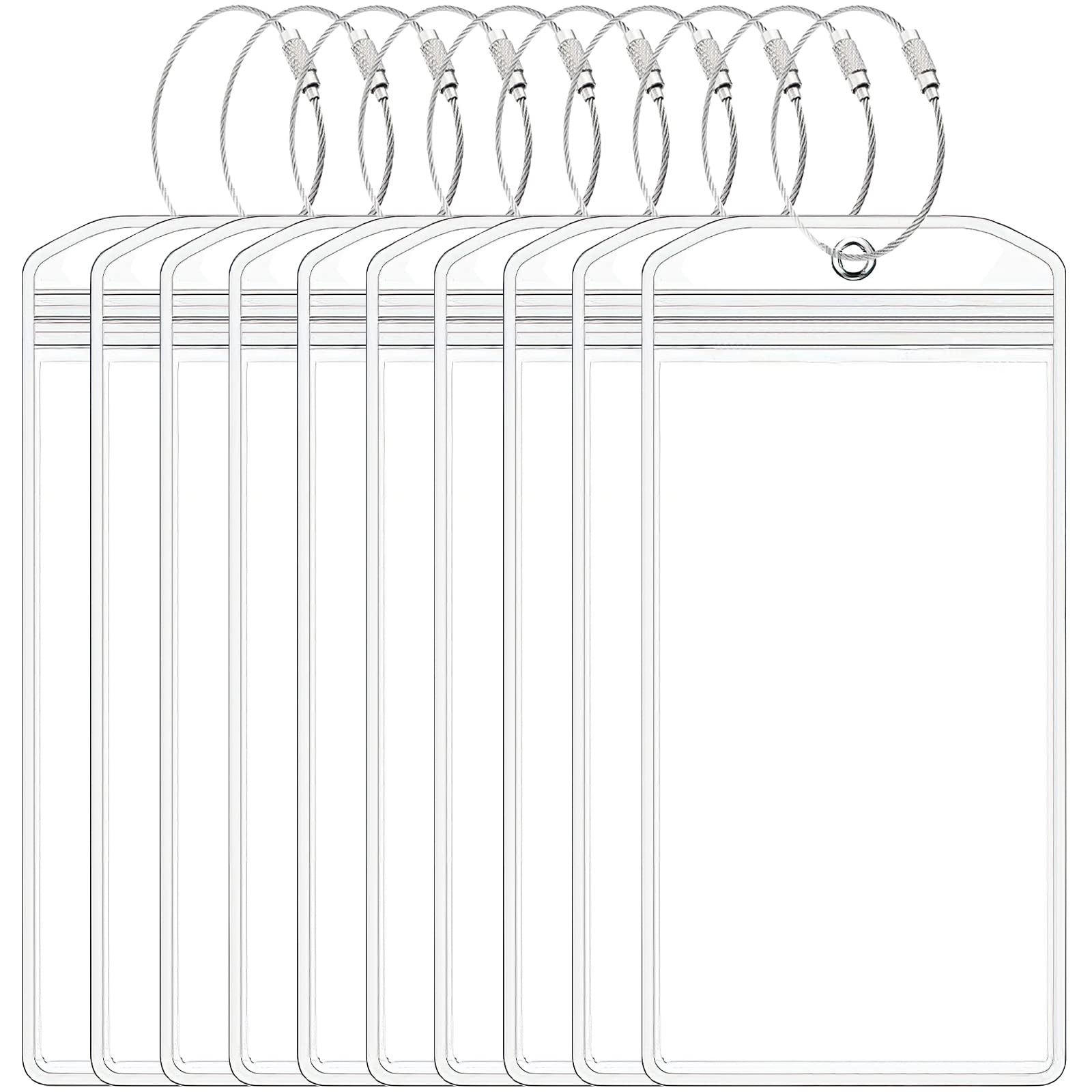 10 Pcs Cruise Luggage Tag Holders with Zip Seal & Steel Loops, Cruise Essentials Clear Waterproof Luggage Tags for Travel Vacation Accessories Princess Cruises Carnival P&0 MSC