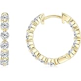 EONFUN Moissanite Hoop Earrings for Women, 2.2cttw D Color 3mm Round Cut Moissanite 925 Sterling Silver Round Earrings for Mom Wife Wedding Birthday Jewerly Gifts