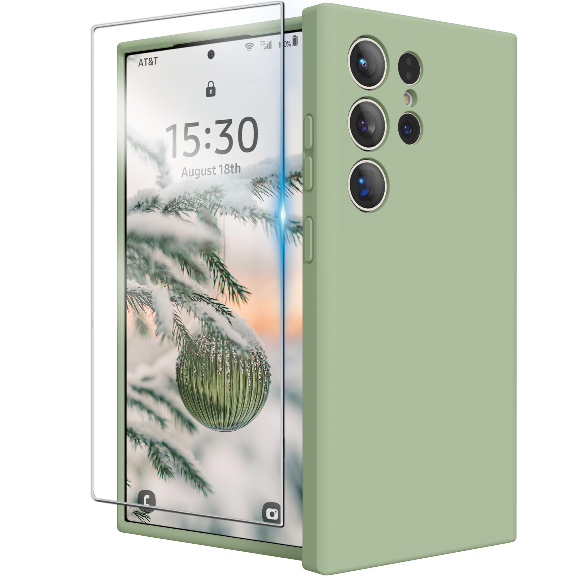 Photo 1 of INGIDO Designed for Samsung S24 Ultra Case 6.8 inch, Liquid Silicone Case with Camera Protection with Microfiber Lining Shockproof Phone Case Cover for Galaxy S24 Ultra (2024), Matcha Green