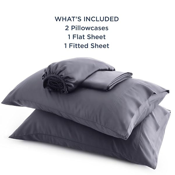 BEDSURE QUEEN SHEET SET, COOLING SHEETS FOR QUEEN SIZE BED SET, RAYON DERIVED FROM BAMBOO, BREATHABLE & SOFT DEEP POCKET UP TO 16 INCHES, HOTEL LUXURY SILKY BEDDING, BEDSHEET & PILLOWCASES, DARK GREY