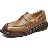 BEAU TODAY Penny Loafers for Women, Women’s Slip On Leather Loafers, Chunky Tassel Loafers Square Toe Shoes, Comfortable Dressy Business Casual Non-Slip Office Ladies Shoes