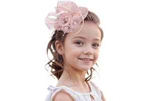 Zinniday Girls 2025 Kentucky Hat - Mini Pink Derby Fascinators with Hair Clip Veil Feather Fascinator Small Church Victoria Hats for Little Girl Tea Party Renaissance Masquerade Dress Up