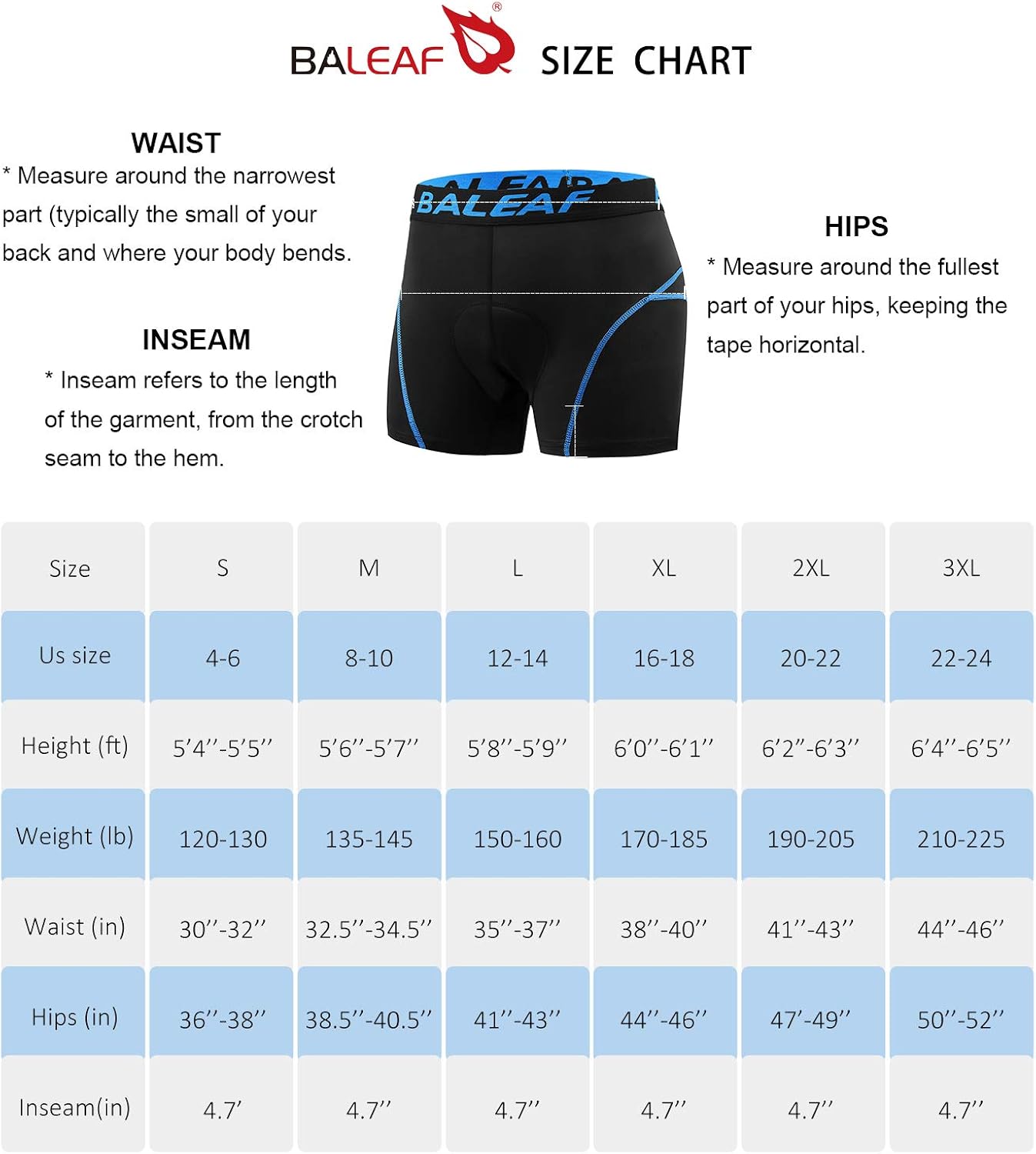 BALEAF Men's 3D Padded Cycling Underwear Shorts - Bike Undershorts Bicycle MTB Underpants: Sports & Outdoors
