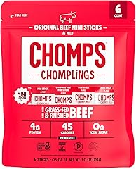 CHOMPS MINI Grass Fed Beef Jerky Meat Snack Sticks 0.5 Oz, Original Beef (Pack of 6)