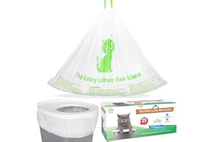LOTUFLOR Top Entry Cat Litter Box Liners Scratch Resistant 25 Count Heavy Duty Large Drawstring Litter Pan Bags Unscented