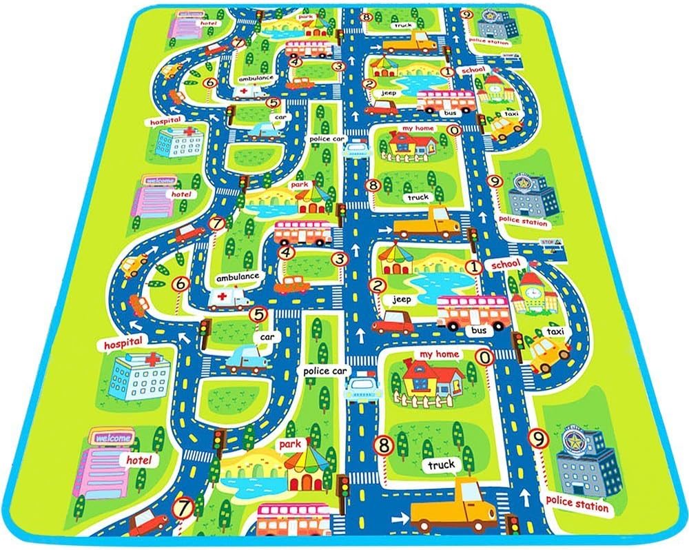 Play Mat for Kids, Large Protective Floor Mat, Car Track Road Mat With