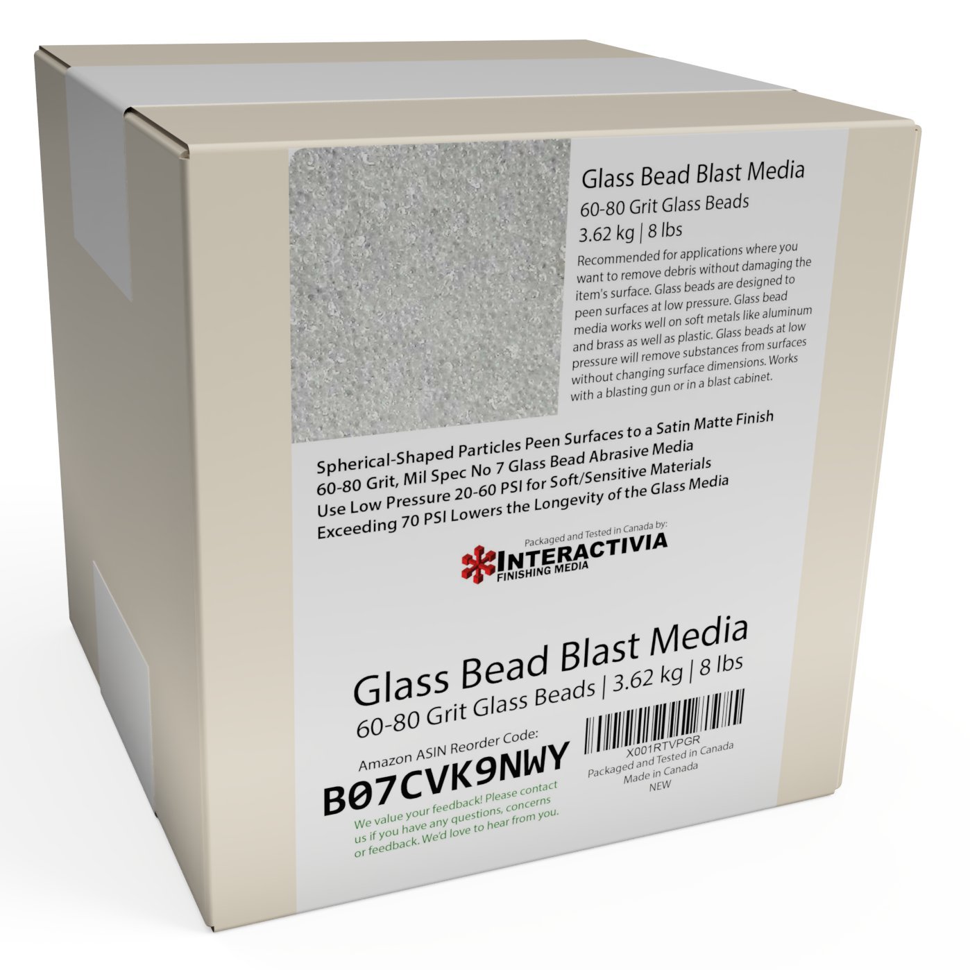 8 lb Or 3.6 kg #7 Glass Bead Blasting Abrasive Media 60-80 Grit Or Commercial Spec No 7 for Blast Cabinets Or Sand Blasting Guns