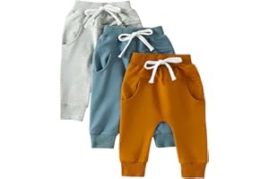 Yoawdats Baby Boys' 3-Pack Pull-on Jogger Pants Knit Pants Classic Fit Elastic Waist Kids Toddler Pants Multipacks Long Pants