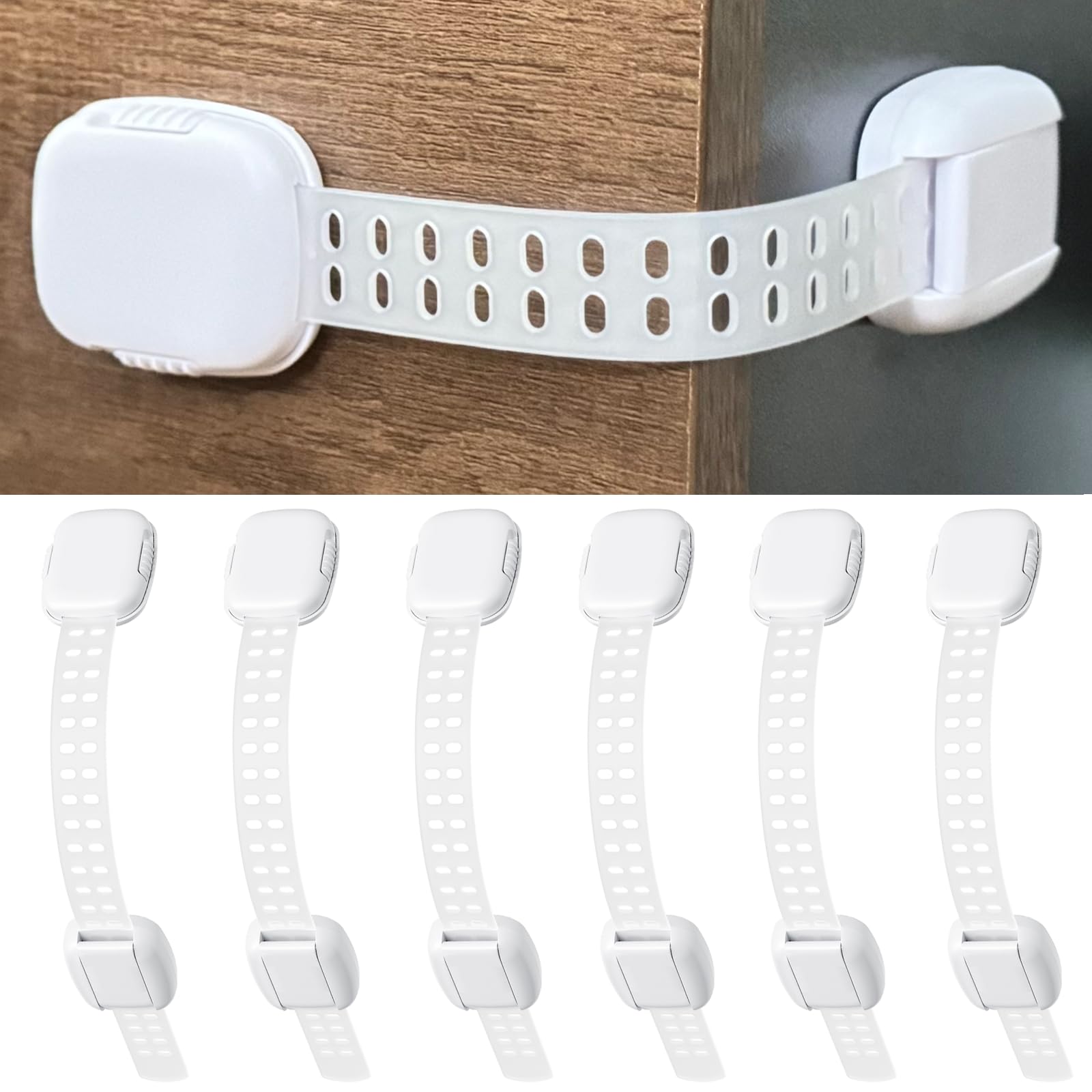 6 Pack Baby Proofing Cupboard Locks for Children, Adjustable Fridge Lock, 360° Rotation, Child Safety Locks for Kitchen, Doors, Fridges, Cabinets, Drawers, Ovens, Toilets - Easy to Install & Durable