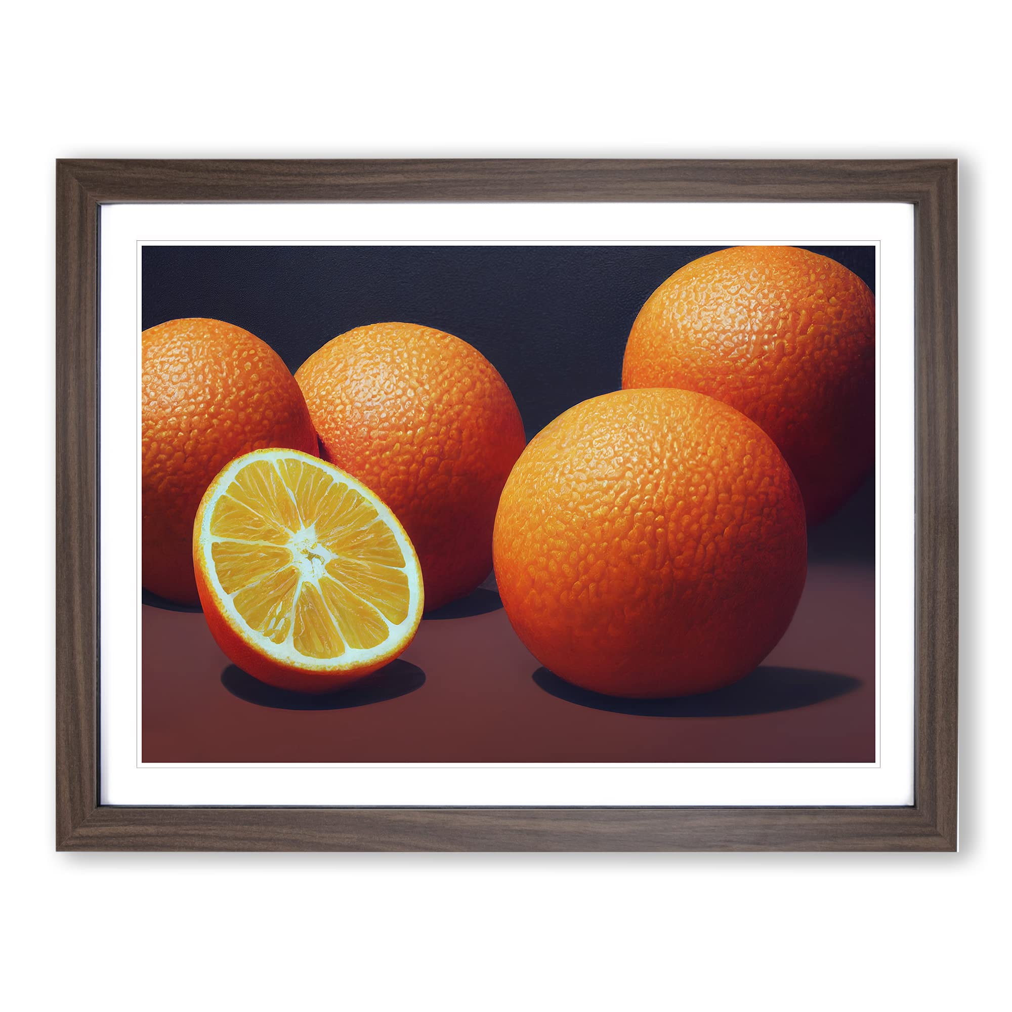 Orange Fruit Painting Framed Print | A4 Walnut Framed Wall Art | Ready to Hang | Modern Food Picture | Living Room Bedroom Lounge Office