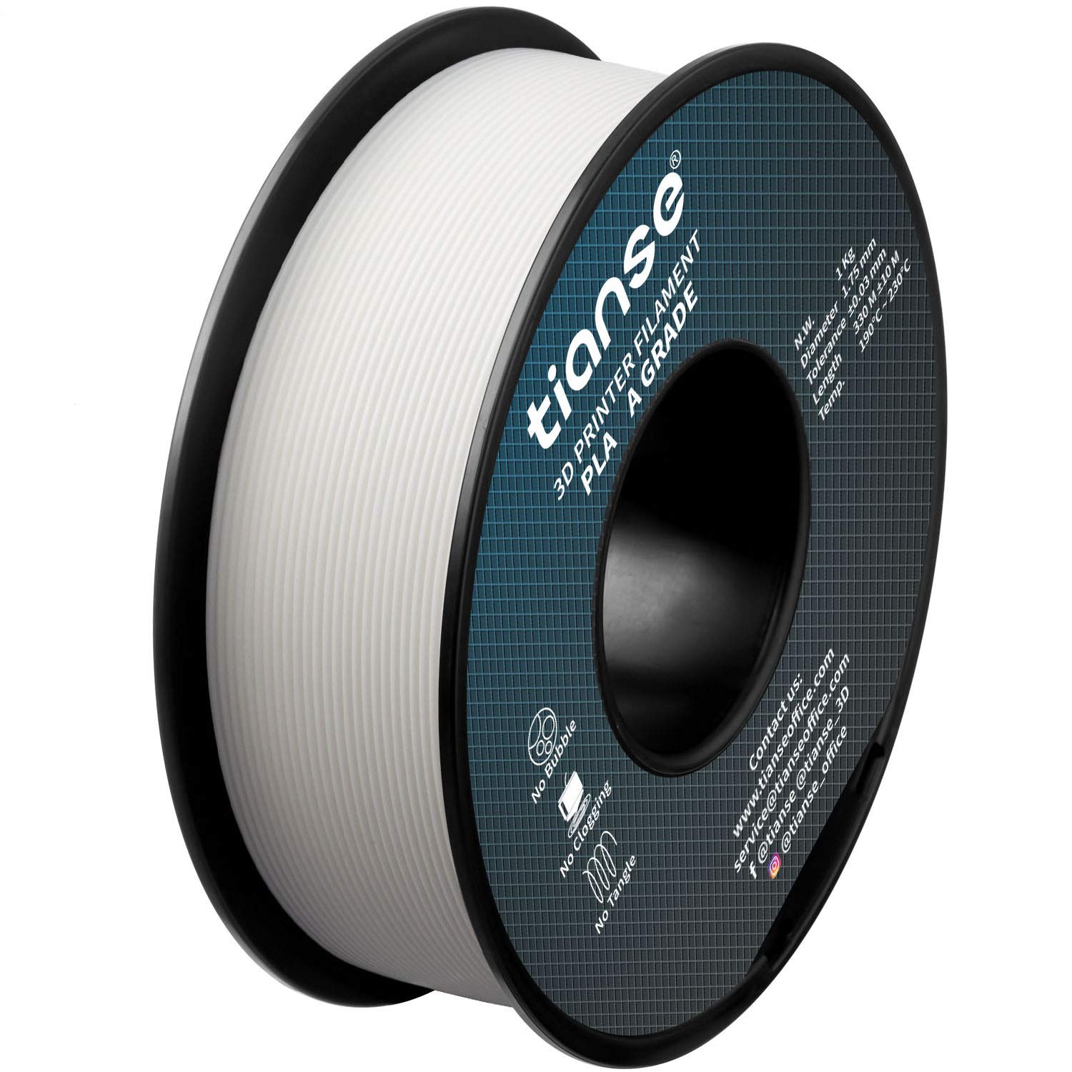 TIANSE PLA-Filament 1,75 mm, 3D-Druck PLA-Filament für 3D-Drucker 1 kg Spule (2,2 lbs), Maßgenauigkeit +/- 0,03 mm, Weiß