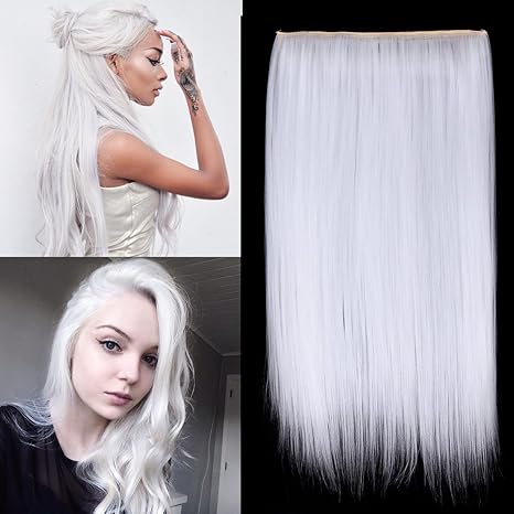 White Sarla 24 Straight 1pc 3 4 Full Head Clip In Hair