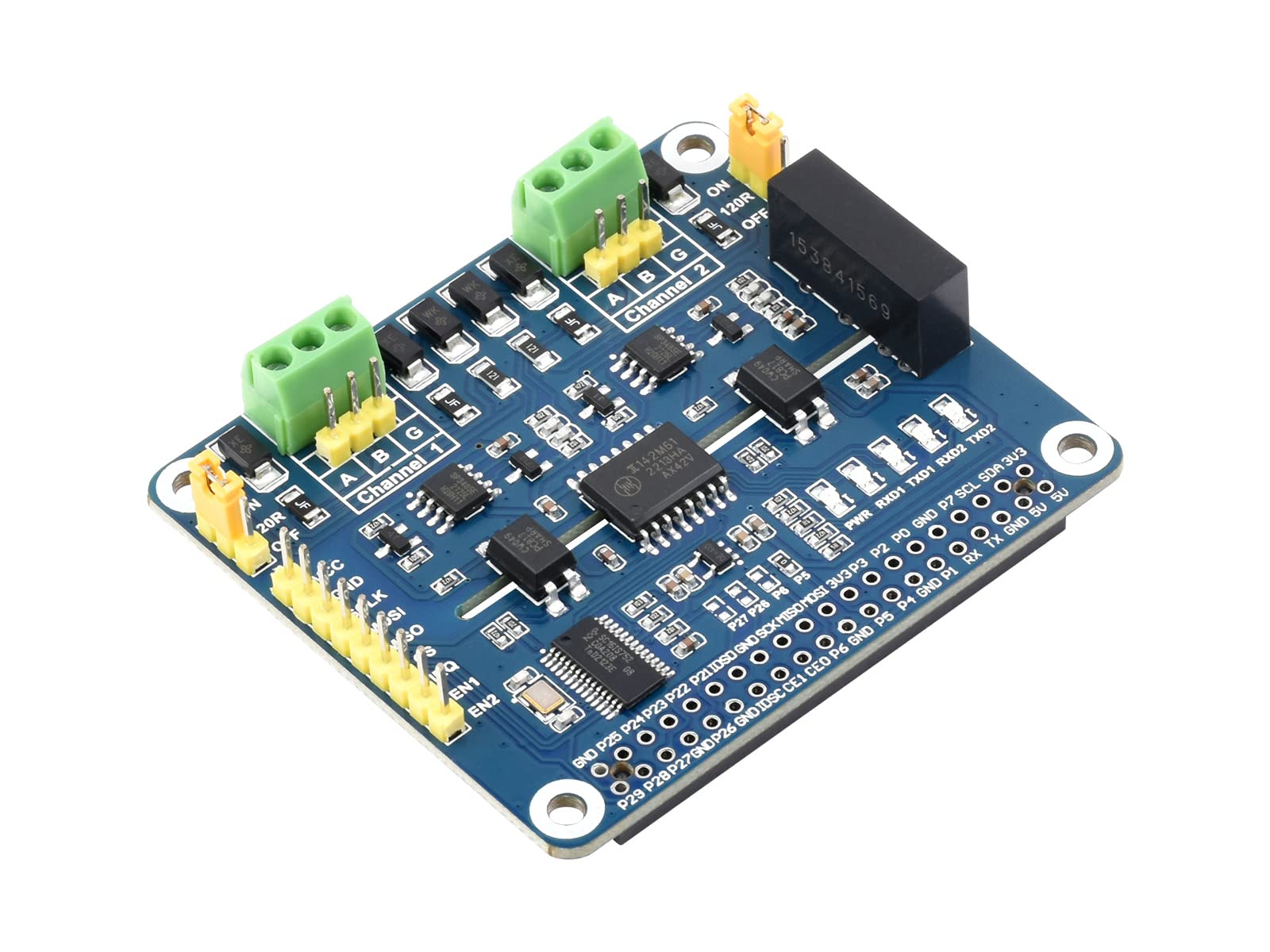 Waveshare 2-Channel RS485 HAT, Isolated RS485 Expansion Board, Compatible with Raspberry Pi 4B/3B+/3B etc