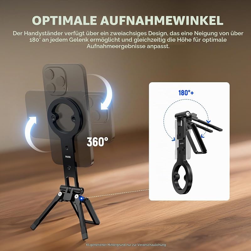 Magnetischer Handy Stativhalter, Metallhalterung für Mobiltelefone mit 1/4" Gewinde, Blitzschuh und Arca Aufnahme, kompatibel mit MagSafe iPhone, Huawei und Android für Videoaufnahmen, PA098