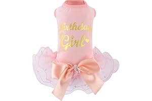 NOWDER Dogs Glitter Wedding Dresses Tutu Skit for Small Medium Dog Pet Outfit Princess Flower Girl Clothes for Birthday Bridal Halloween Party Costume (Birthday Girl Pink, L)