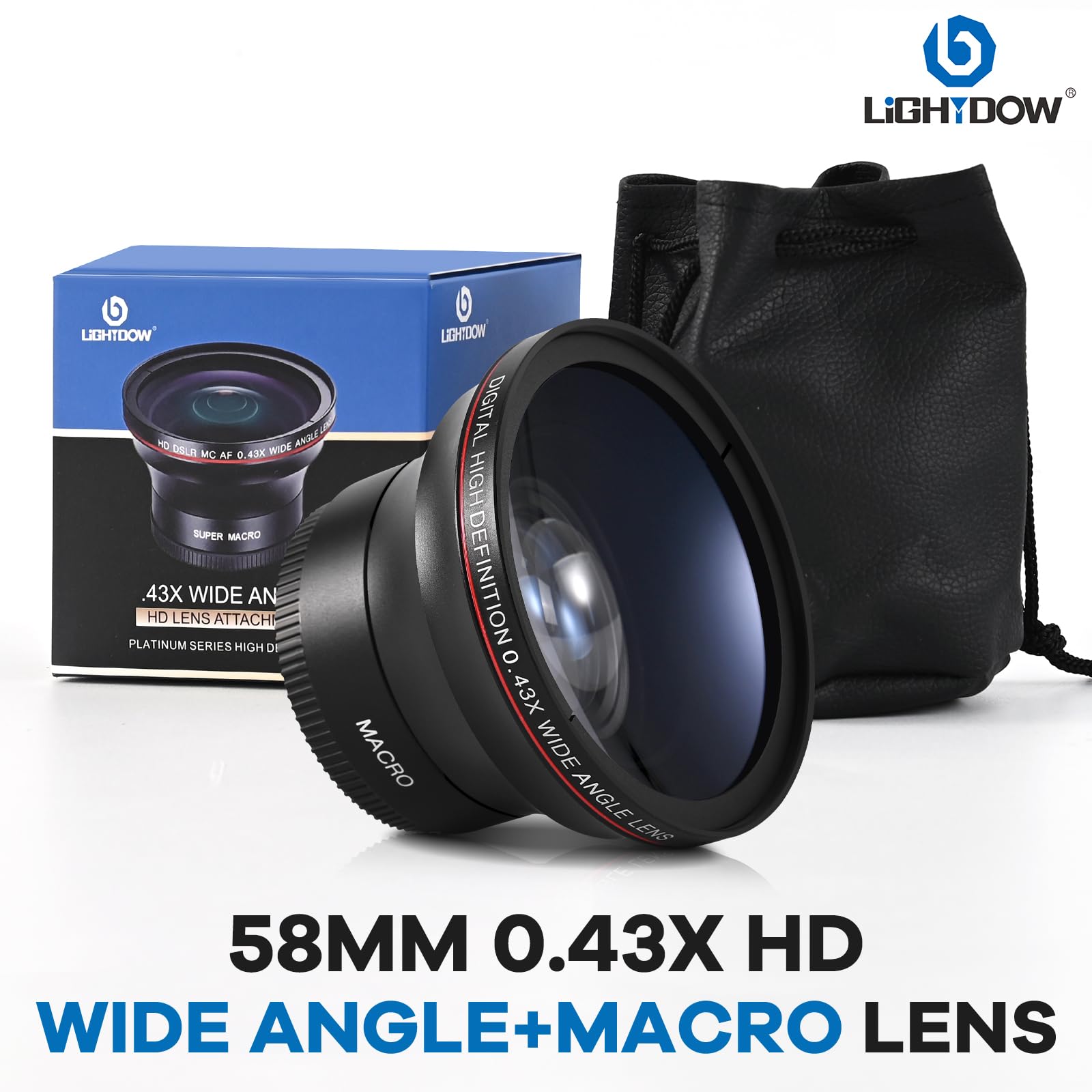 Lightdow 58MM 0.43x High-Definition Wide Angle + Macro Lens Attachment for Canon EOS Cameras - Enhance Your Photography Creativity (φ58mm)