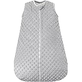 PHF Baby Sleep Sack 2.5 TOG with Plush Minky Dot, 6-12 Months Winter Baby Wearable Blanket with 2-Way Zipper, Warm Comfy Quilted Cotton Sleeping Bags, 3-Layers Design Sleep Sack, Medium Size, Grey