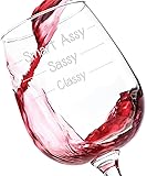 Classy Sassy Smart Assy Funny Wine Glass 11 oz - Best Birthday Gifts For Women - Unique Gift For Her - Novelty Christmas Present Idea For Mom, Wife, Girlfriend, Sister, Friend, Coworker, Daughter