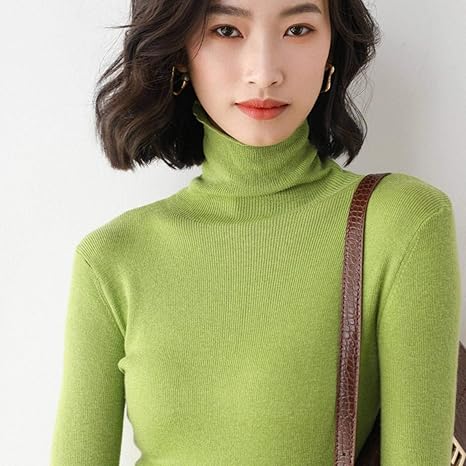 Amazon Co Jp 秋冬純粋な色スリムフィットハイネックセーターパイルパイルカラー底付きセーター女性の新しい韓国語版 ホーム キッチン