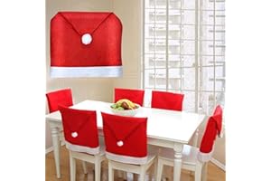CAMLINBO 6 PCS Christmas Chair Covers Red Santa Claus Hat Slipcover Set of 6 Xmas Chair Back Covers for Christmas Decorations Christmas Back Covers Dinning Room Restaurant Holiday Festival Party Decorations