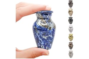 KC KATIE COLLECTION BY URNSELLER Small Urns for Ashes Keepsake Size - Mini Blue Marble Cremation Urn for Male or Female Human or Pet Ashes - Holds a Small Portion of Remains - Includes Funnel and Velvet Bag and Stand (Blue Agatha)