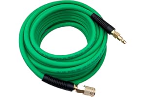 SYXQT Hybrid Air Hose 1/4-Inch x 50FT， 300 PSI Heavy Duty, Lightweight, Kink Resistant, All-Weather Flexibility with 1/4-Inch Industrial Air Fittings and Bend Restrictors,Green