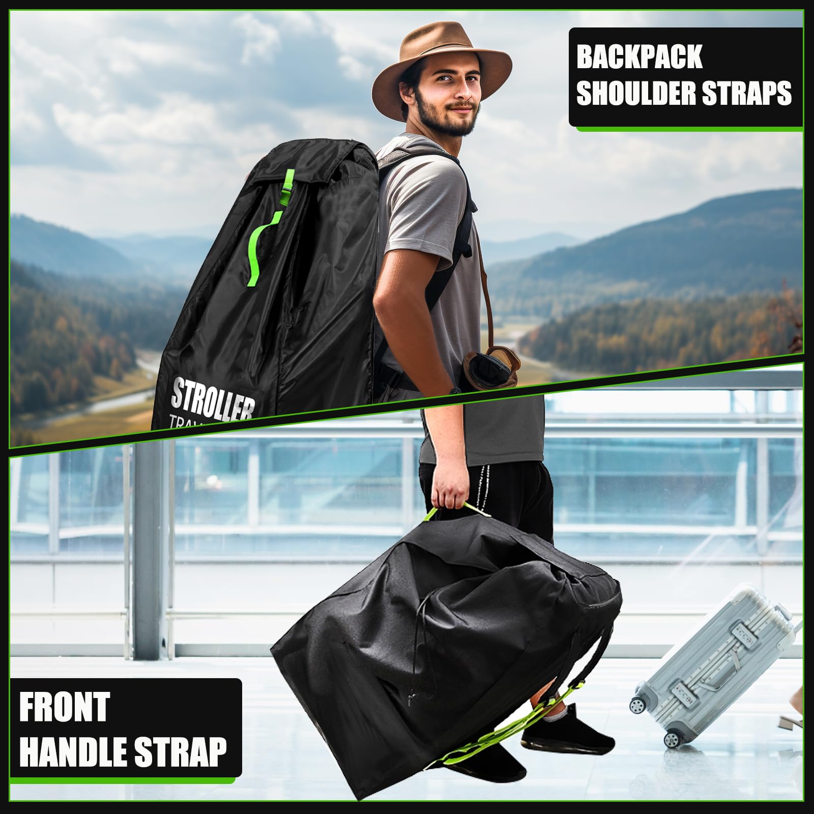 Stroller Bag for Airplane | Adjustable Padded Straps & Double Bottom Fabric, Large Gate Check Stroller Travel Bag for Airplane, Single & Double Stroller Travel/Cover Bag for Air Plane