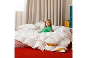 Bevink Feather Down Comforter Queen/Full Size, Solid White All Seasons Bed Comforter, Filled with Feather and Down, Puffy Medium Warmth Duvet Insert with 8 Corner Tabs (90x90in)