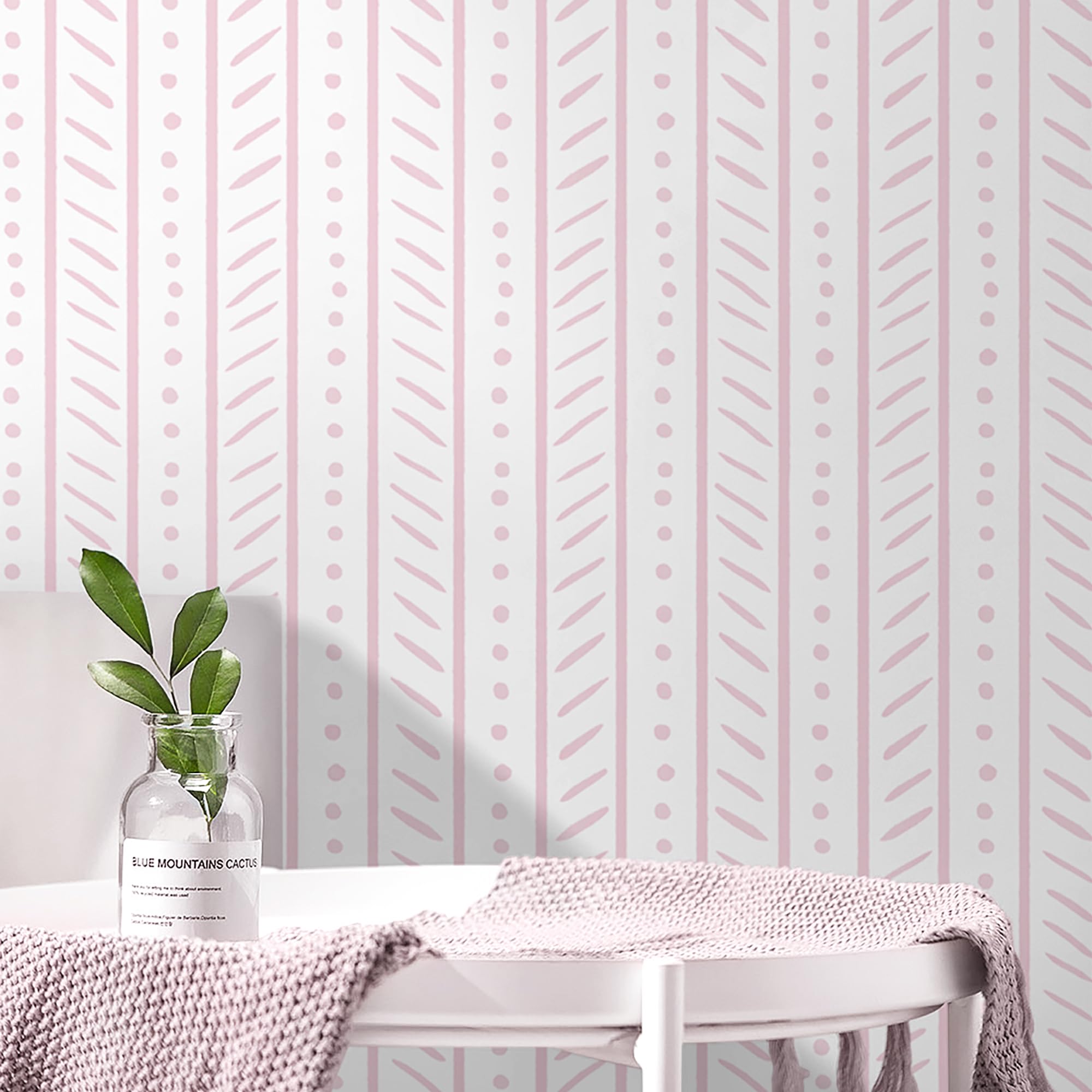 Photo 1 of CiCiwind Peel and Stick Wallpaper White and Pink Contact Paper Geometric Striped Wall Paper Modern Dot Removable Self-Adhesive Wallpapers for Bedroom Bathroom Kitchen Cabinets Shelves 78.7"×17.3"