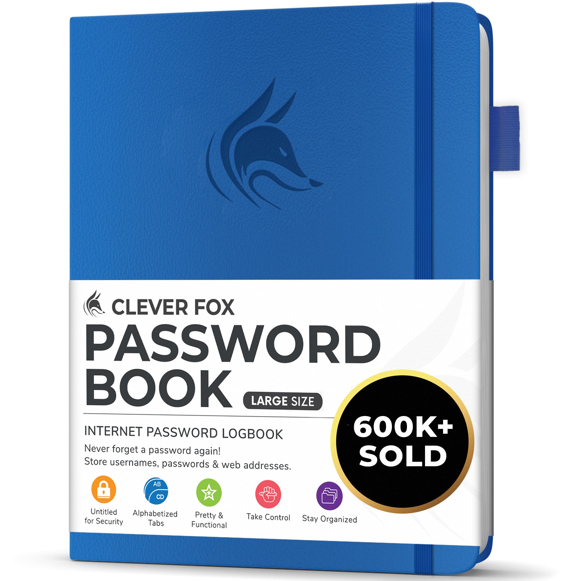 Clever Fox Password Book with alphabetical tabs. Internet Address Organizer Logbook. Large Password Keeper for Website Logins (Royal Blue)
