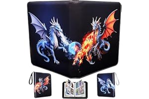 Fweel Deluxe Ice & Fire Dragon Trading Card Binder, 4-Pocket Zipper Album with 400 Card Loading Pockets, Perfect for Card Fans and Enthusiasts, Collectible Card Storage Albums, Cases & Sleeves