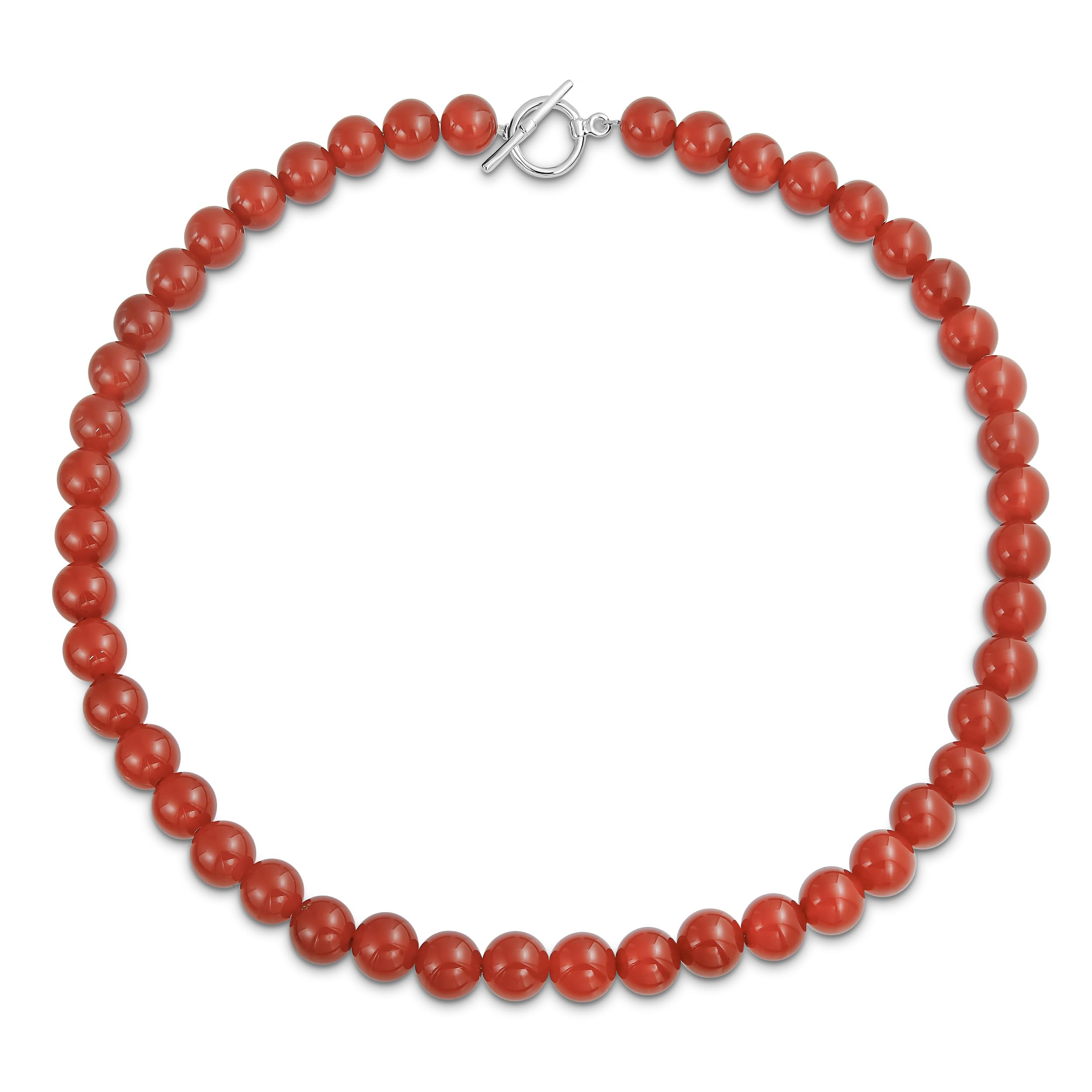 Plain Simple Smooth Western Jewelry Classic Red Carnelian Round 10MM Bead Strand Necklace For Women Teen Silver Plated Clasp 19 Inch — image 1